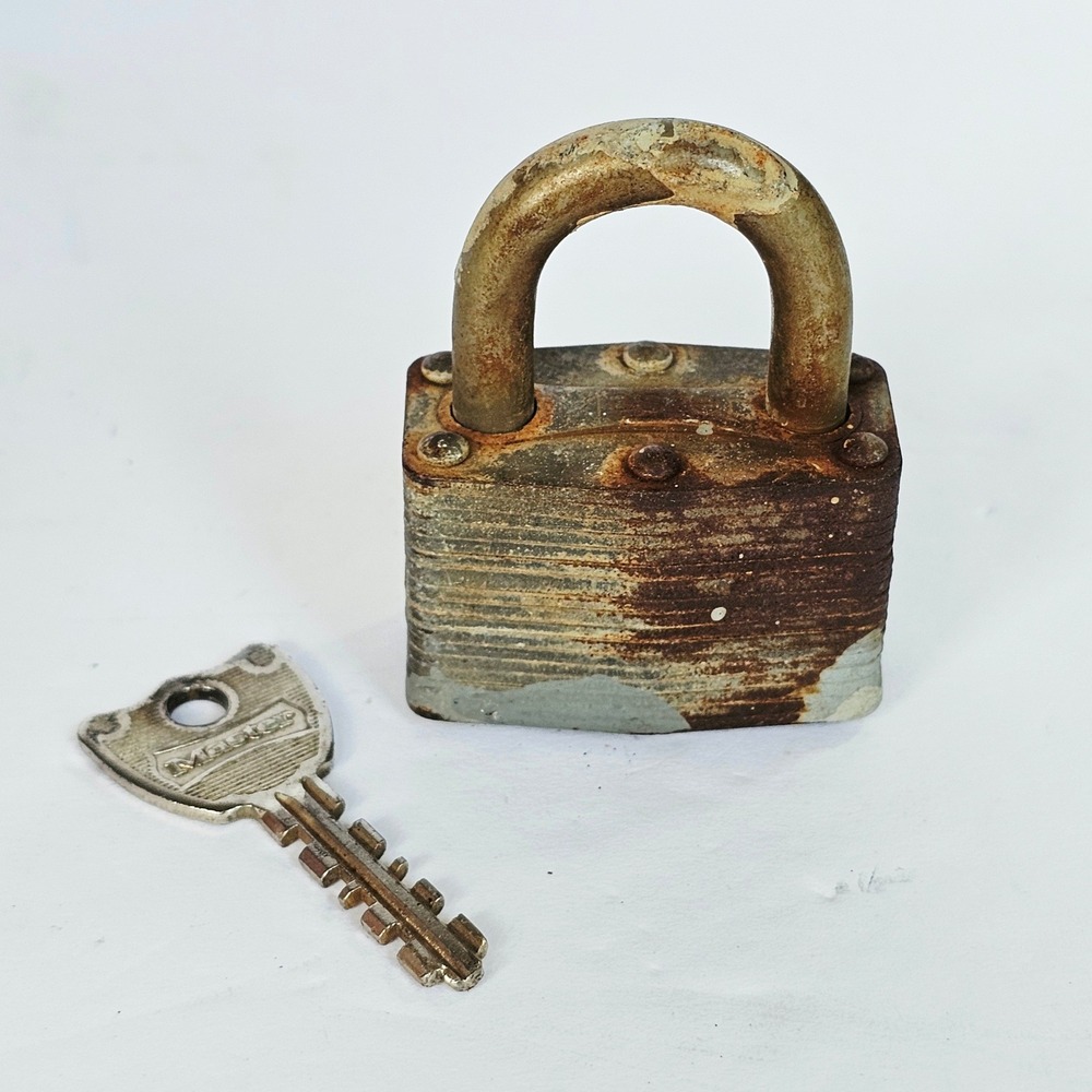 Vintage Master Lock Padlock Laminated Steel with Key Milwaukee USA Industrial